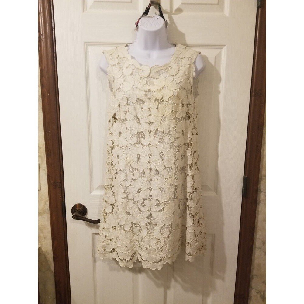 Fits S Moygashel Irish linen floral lace style dress vintage yellow stain chest